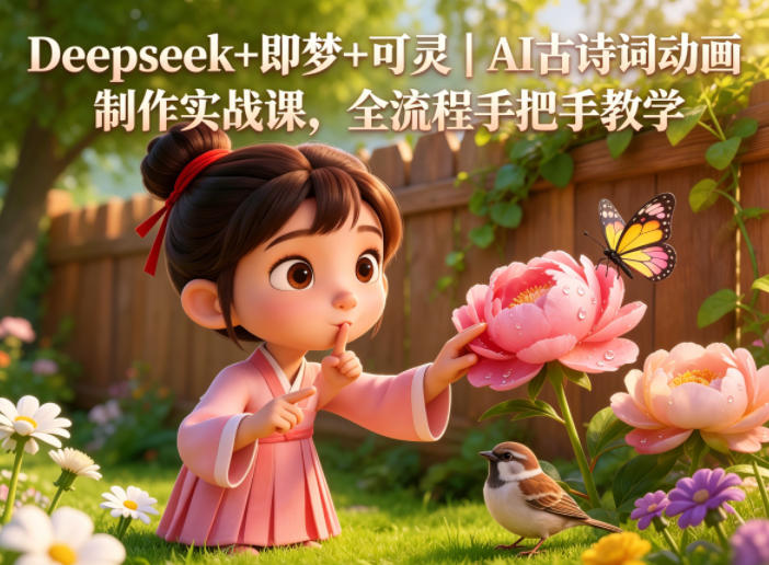 Deepseek+即梦+可灵AI古诗词动画制作实战课，全流程手把手教学-课圈