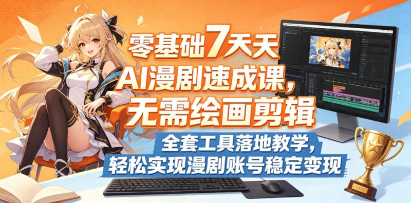 零基础7天AI漫剧速成课，无需绘画剪辑，全套工具落地教学，轻松实现漫剧账号稳定变现-课圈