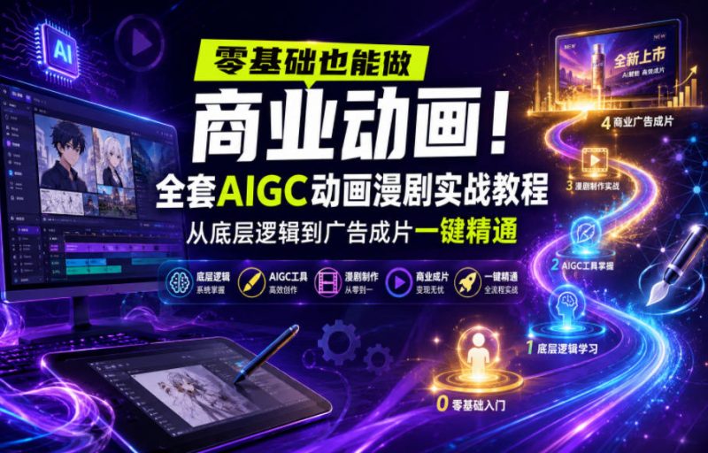最新全套AIGC动画漫剧实战教程,零基础也能做商业动画!从底层逻辑到广告成片一键精通-课圈